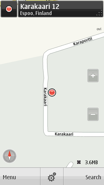 Screenshot of My Location option of OVI GPS Maps